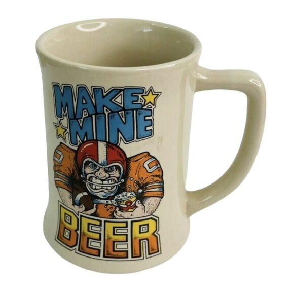 Vintage Wallace Berrie Co Football Beer Stein Mug Make Mine Beer 5" 1982 #1738 - Picture 3 of 6